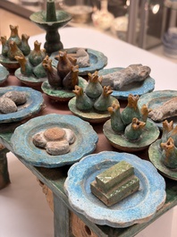 A Chinese sancai-glazed pottery model of an offering table, Ming