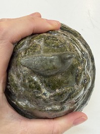A Chinese green-glazed pottery 'Boshanlu' stemmed censer and cover, Han