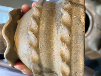 A large inscribed Chinese spiked funerary jar and cover, Northern Song, dated 1026