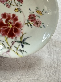 Four Chinese famille rose cups and saucers, Yongzheng/Qianlong