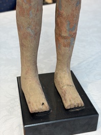 A Chinese cold-painted pottery stick man figure, Han