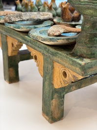 A Chinese sancai-glazed pottery model of an offering table, Ming