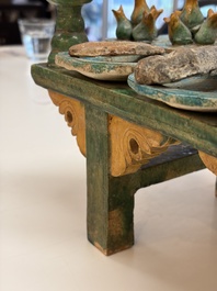 A Chinese sancai-glazed pottery model of an offering table, Ming