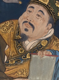 Chinese school: 'Elegant Lady and Dignitary', mixed media on paper, 20th C.