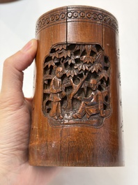 A group of 11 Chinese carved bamboo and wooden works, 19/20th C.