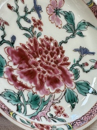Four Chinese famille rose cups and saucers, Yongzheng/Qianlong