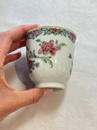 Eight sets of Chinese famille rose cups and saucers with floral design, Qianlong