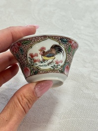 Four Chinese famille rose cups and saucers, Yongzheng/Qianlong