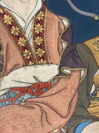 Chinese school: 'Elegant Lady and Dignitary', mixed media on paper, 20th C.