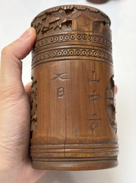 A group of 11 Chinese carved bamboo and wooden works, 19/20th C.