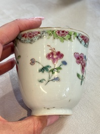 Eight sets of Chinese famille rose cups and saucers with floral design, Qianlong