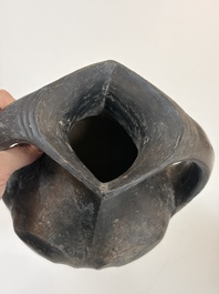 Two Chinese Sichuan black burnished pottery amphoras, Han