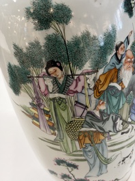 A Chinese famille rose 'Meng Mu San Qian 孟母三遷' and 'Antiquities' vase, signed Ye Yichun 葉宜春, dated 1923