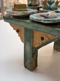 A Chinese sancai-glazed pottery model of an offering table, Ming
