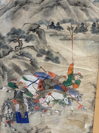 Chinese school: four 'Hunting Scene' paintings, ink and colour on paper, 19/20th C.