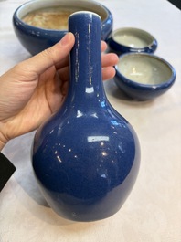 Four Chinese sacrificial blue-glazed wares, Qianlong mark, 18/19th C.
