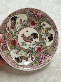 Four Chinese famille rose cups and saucers, Yongzheng/Qianlong