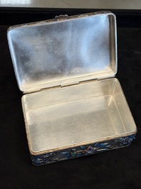 A Chinese enamelled silver rectangular casket adorned with an agate Millefo Buddha, 20th C.