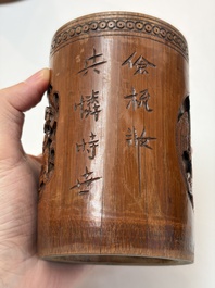 A group of 11 Chinese carved bamboo and wooden works, 19/20th C.