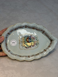 A Chinese famille rose armorial leaf-shaped dish for the Spanish market, Qianlong, ca. 1775