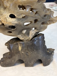 A fine Chinese carved soapstone 'Dragons among Clouds' group and a 'Phoenixes and Cranes' group, 20th C.