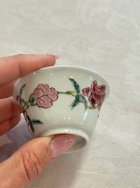 Four Chinese famille rose cups and saucers, Yongzheng/Qianlong