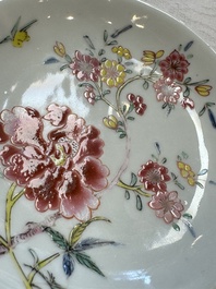 Four Chinese famille rose cups and saucers, Yongzheng/Qianlong