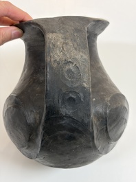 Two Chinese Sichuan black burnished pottery amphoras, Han