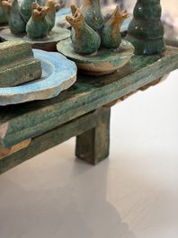 A Chinese sancai-glazed pottery model of an offering table, Ming