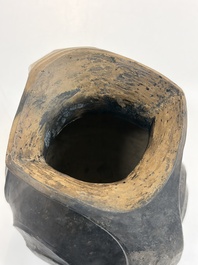 Two Chinese Sichuan black burnished pottery amphoras, Han