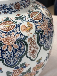 A large Dutch Delft cashmere palette vase with a phoenix and birds among flowers, ca. 1700