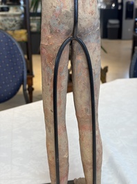 A Chinese cold-painted pottery stick man figure, Han