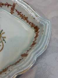 A Chinese famille rose armorial leaf-shaped dish for the Spanish market, Qianlong, ca. 1775