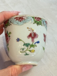 Eight sets of Chinese famille rose cups and saucers with floral design, Qianlong