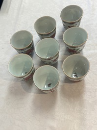 Eight sets of Chinese famille rose cups and saucers with floral design, Qianlong
