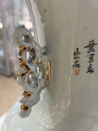 A Chinese famille rose 'Meng Mu San Qian 孟母三遷' and 'Antiquities' vase, signed Ye Yichun 葉宜春, dated 1923