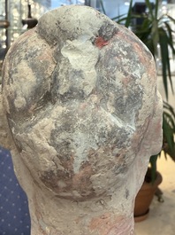 A Chinese cold-painted pottery stick man figure, Han