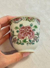 Eight sets of Chinese famille rose cups and saucers with floral design, Qianlong