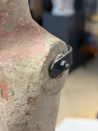 A Chinese cold-painted pottery stick man figure, Han
