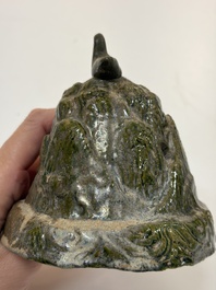 A Chinese green-glazed pottery 'Boshanlu' stemmed censer and cover, Han