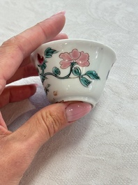 Four Chinese famille rose cups and saucers, Yongzheng/Qianlong