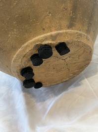 A large inscribed Chinese spiked funerary jar and cover, Northern Song, dated 1026