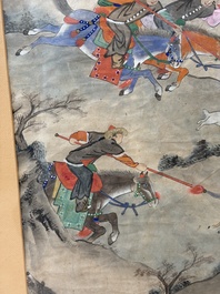 Chinese school: four 'Hunting Scene' paintings, ink and colour on paper, 19/20th C.