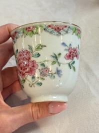 Eight sets of Chinese famille rose cups and saucers with floral design, Qianlong