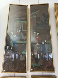 Chinese school: 'Courtyard Scenes with Figures', ink and colour on silk, 19th C.
