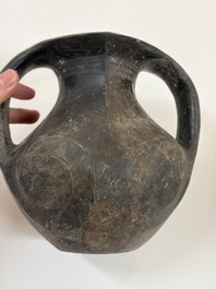 Two Chinese Sichuan black burnished pottery amphoras, Han