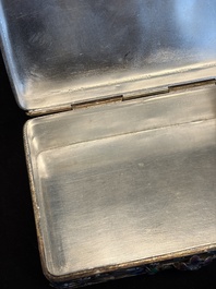 A Chinese enamelled silver rectangular casket adorned with an agate Millefo Buddha, 20th C.