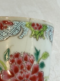 Eight sets of Chinese famille rose cups and saucers with floral design, Qianlong