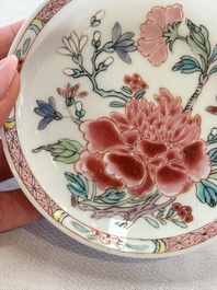 Four Chinese famille rose cups and saucers, Yongzheng/Qianlong