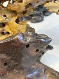 A fine Chinese carved soapstone 'Dragons among Clouds' group and a 'Phoenixes and Cranes' group, 20th C.